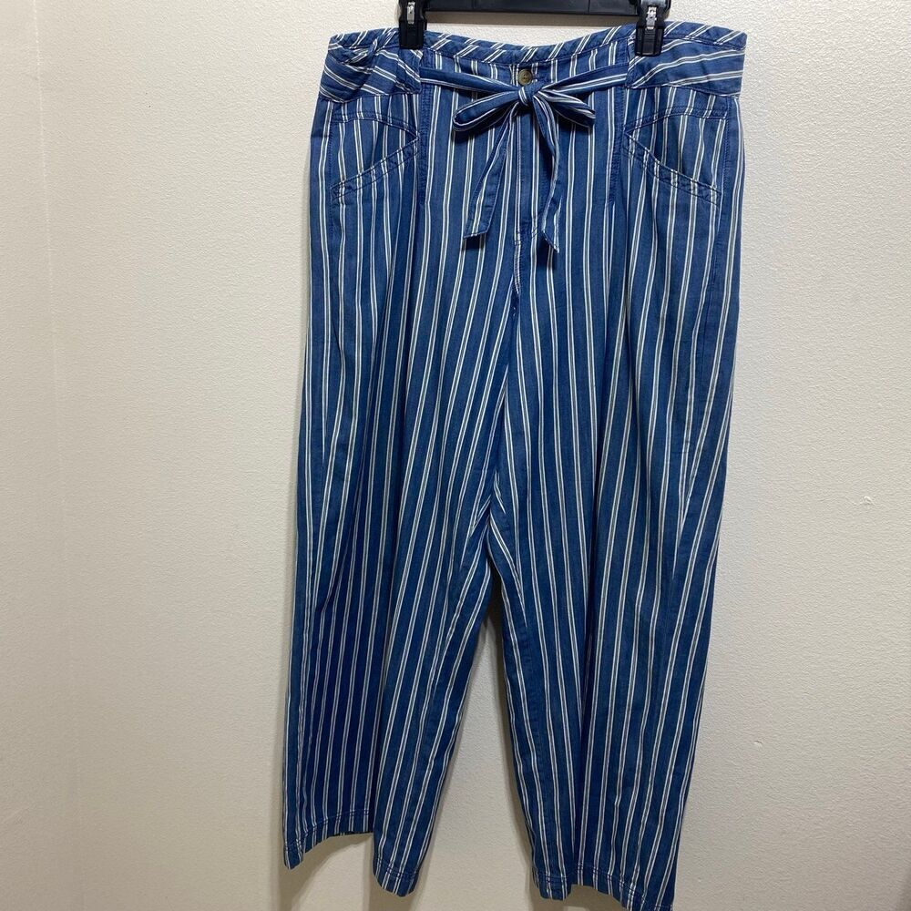 American Eagle Chambray Hi Rise Wide Leg Striped Pant Tie Waist Women’s Size 18